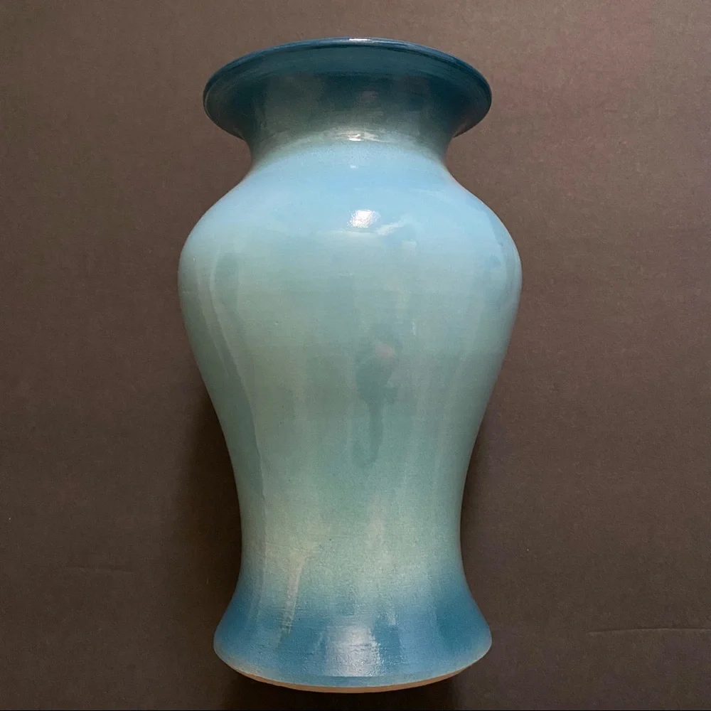 GARY L. WILSON VASE POTTERY BLUE AQUATIC TURTLE SEAHORSE OCEAN ART HOME DECOR